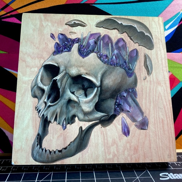Artisan Wall Art Skull With Amethyst Crystals - Picture 6 of 10